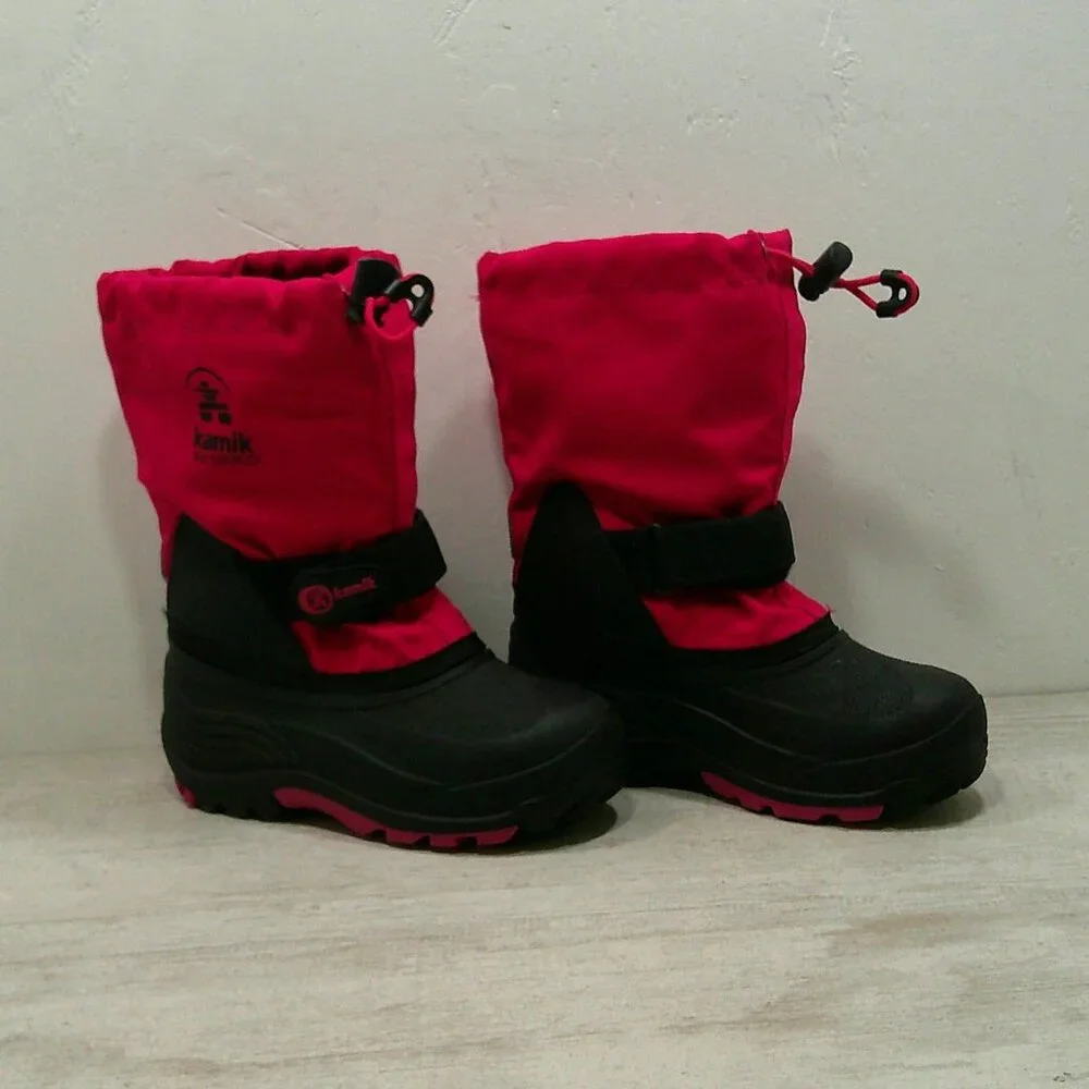 Kamik Fuchsia Black Waterproof Kids' Waterbug Winter Boot | Snow Boot Size 12